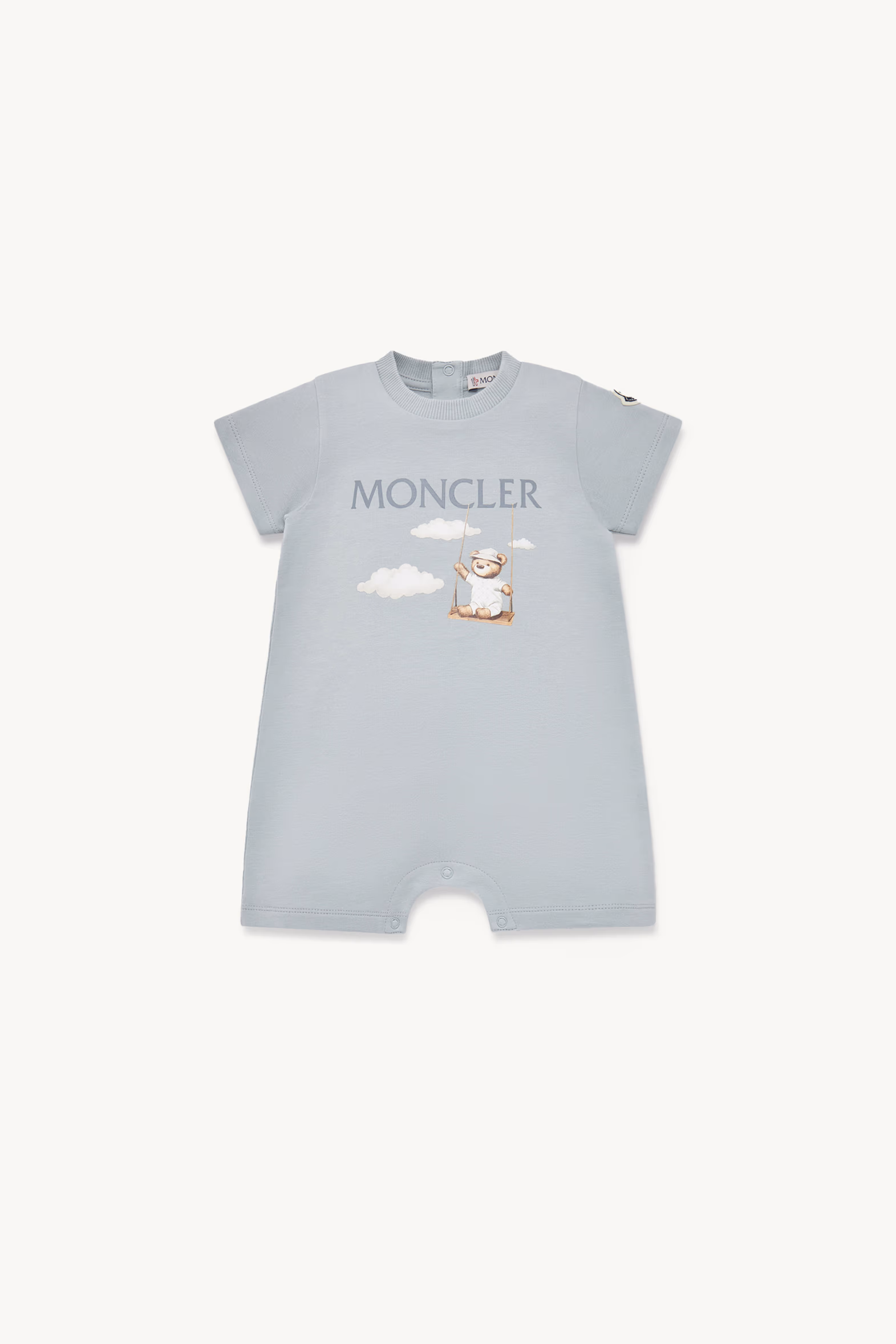 Teddy Bear Motif Cotton Romper Gender Neutral Grey Moncler 0